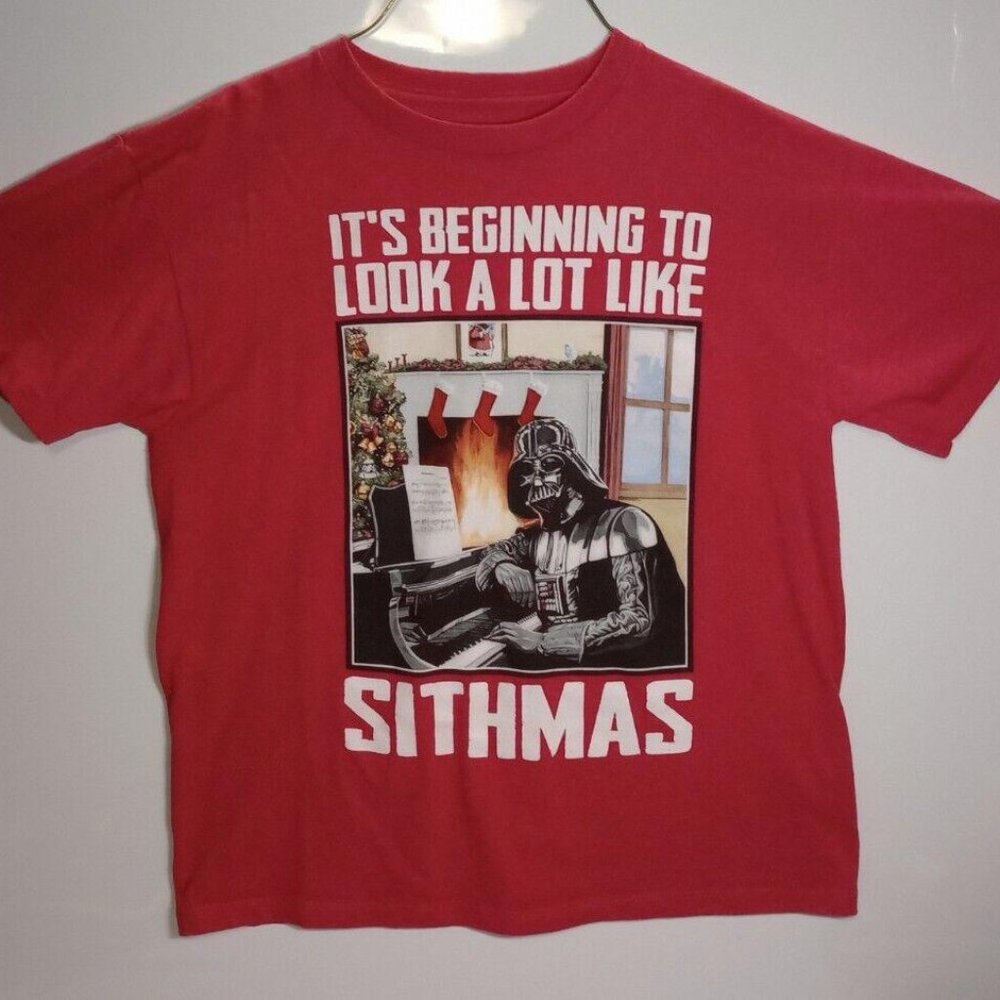 Star Wars Darth Vader Sithmas Christmas Holiday Red Tee T-Shirt Size L